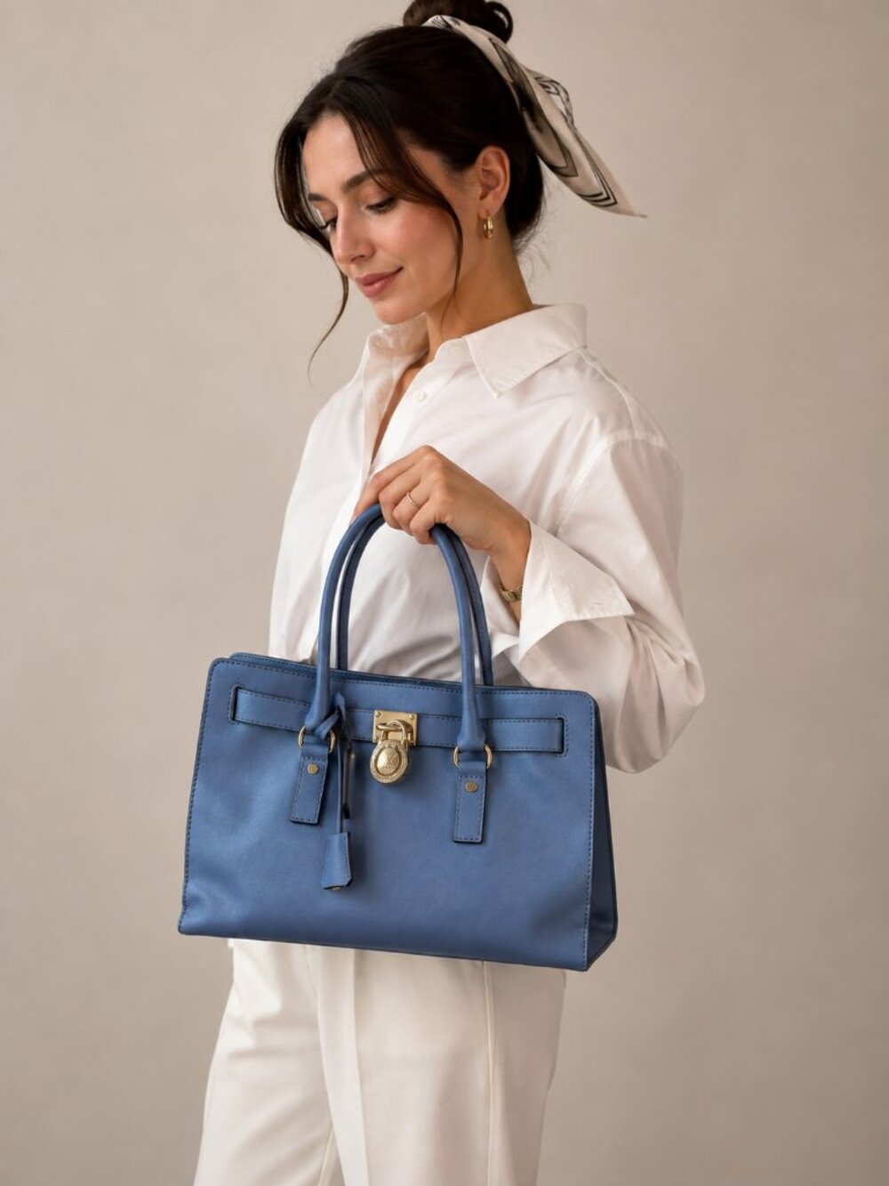 Michael Kors Hamilton Satchel Cornflower Blue Saffiano Leather Large Tote Bag